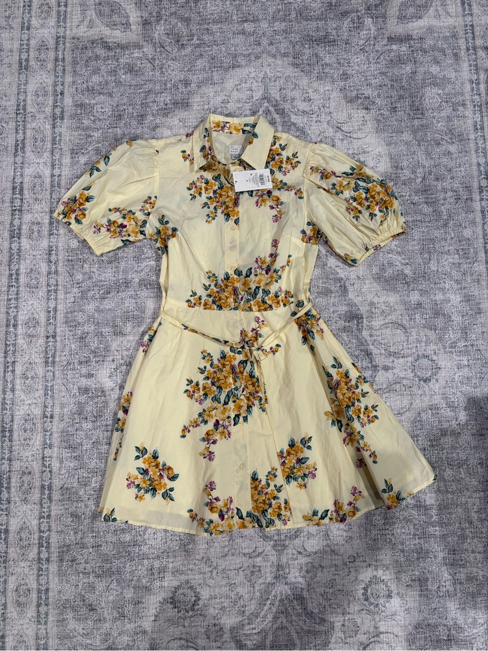 a new day Women's Yellow Floral Shirt Dress with Belt Size Small NWT